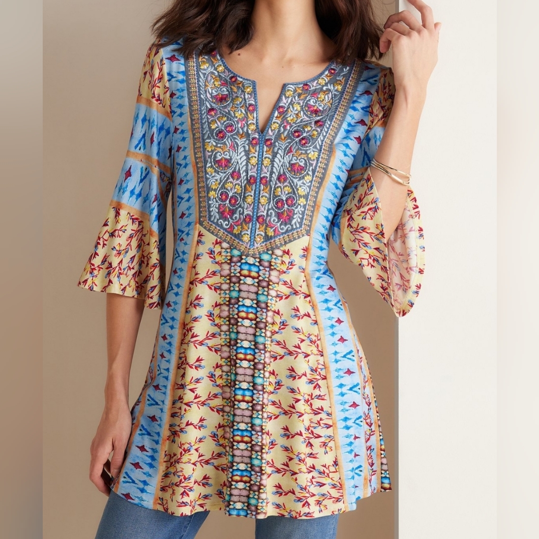 Soft Surroundings Fifi Floral Embroidered Tunic Size Xs